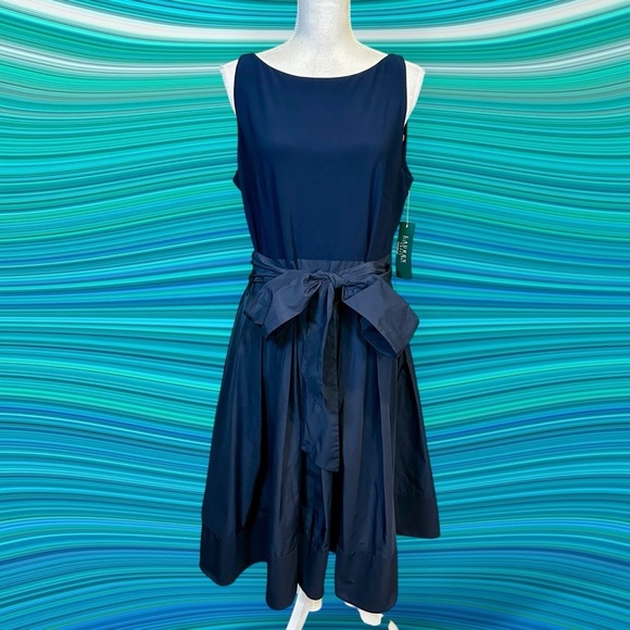 NWT Lauren Ralph Lauren ‘Taffeta-Skirt Dress’ in “Lighthouse Navy” Plus Size 16 - Picture 16 of 16